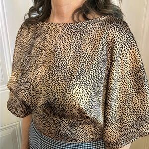 fab'rik Tan and Black Leopard Satin Boatneck Blouse